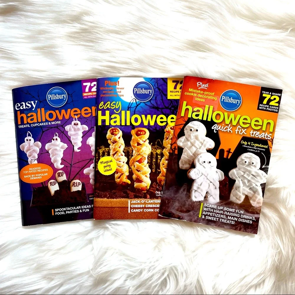 Lot Of 3 Pillsbury Halloween Cookbooks w/ Recipe Cards, Booklets, Softcover